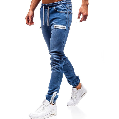 Image of 3 Styles Men Stretchy Skinny Biker Slim Fit Denim Men Multi-pocket zipper pencil Pants men casual jeans fashion Casual Trousers