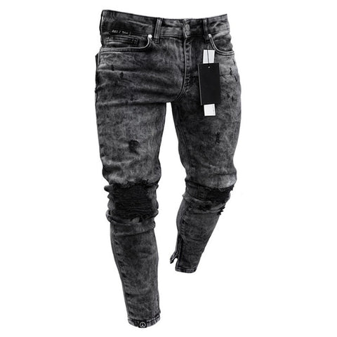 Image of feitong Cotton Jeans Men Spring 2020 MenClothes Denim Pants Distressed Freyed Slim Fit Casual Trousers Stretch Ripped Jeans