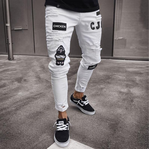 Image of feitong Cotton Jeans Men Spring 2020 MenClothes Denim Pants Distressed Freyed Slim Fit Casual Trousers Stretch Ripped Jeans