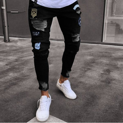 Image of feitong Cotton Jeans Men Spring 2020 MenClothes Denim Pants Distressed Freyed Slim Fit Casual Trousers Stretch Ripped Jeans