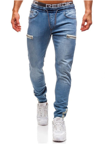 Image of 3 Styles Men Stretchy Skinny Biker Slim Fit Denim Men Multi-pocket zipper pencil Pants men casual jeans fashion Casual Trousers