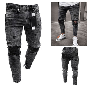 feitong Cotton Jeans Men Spring 2020 MenClothes Denim Pants Distressed Freyed Slim Fit Casual Trousers Stretch Ripped Jeans