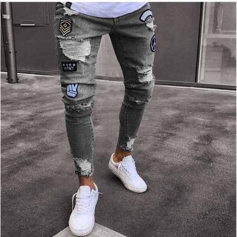 Image of feitong Cotton Jeans Men Spring 2020 MenClothes Denim Pants Distressed Freyed Slim Fit Casual Trousers Stretch Ripped Jeans