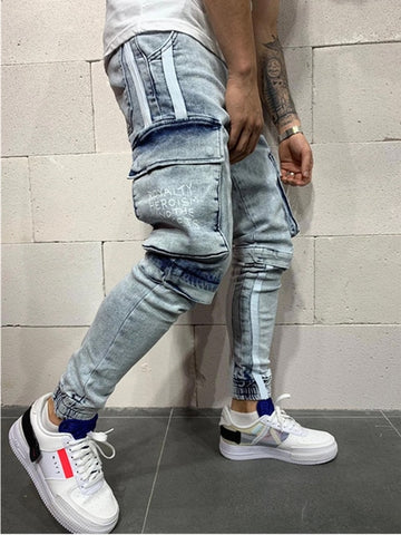 Image of feitong Cotton Jeans Men Spring 2020 MenClothes Denim Pants Distressed Freyed Slim Fit Casual Trousers Stretch Ripped Jeans